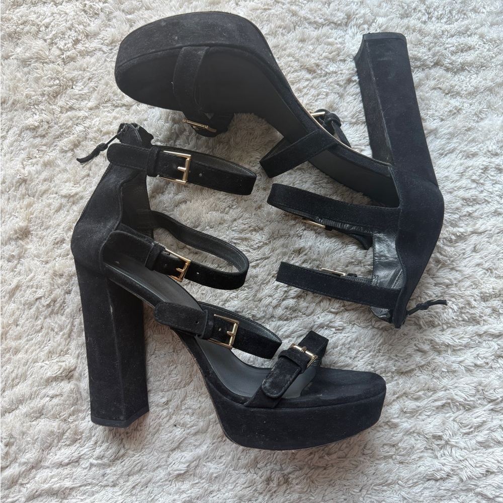 Stuart Weitzman Black Suede Platform Sandals